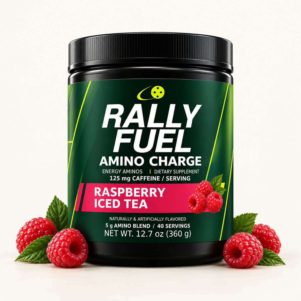 Rally Fuel Amino Charge Raspberry Iced Tea — Night Match label